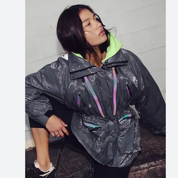 fp movement grey rainbow jacket storm chaser parka jacket Large L - Picture 7 of 7